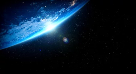 Poster Planeet aarde wereldbol uitzicht vanuit de ruimte met realistisch aardoppervlak en wereldkaart zoals in het oogpunt van de ruimte. Elementen van dit beeld geleverd door NASA planeet aarde van ruimtefoto& 39 s. © Summit Art Creations