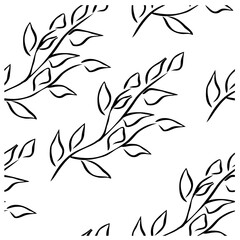 Branch, great design for any purposes. Beautiful cartoon pattern with black branch on white background.
