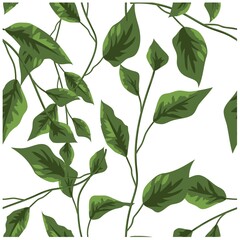 Green leaves. Seamless vector texture. Vector seamless pattern. Floral background.