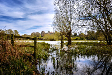 Fototapeta na wymiar Framlingham medieval castle viewed from the other side of the lake