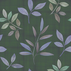 Watercolor leaves seamless pattern. Botanical pattern from leaves on an abstract background. Watercolor abstract composition seamless.
