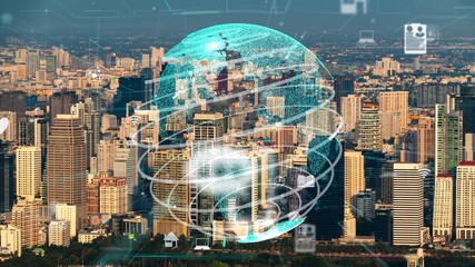 Global connection and the internet network modernization in smart city . Concept of future 5G...