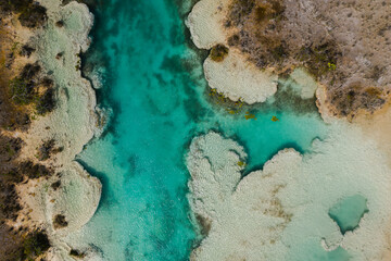 Fototapeta na wymiar Bacalar Lagoon in Mexico dron shot.