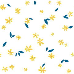 Fototapeta na wymiar Trendy seamless chamomile, daisies ditsy pattern. Fabric design with simple flowers. Vector cute flower pattern for fabric, wallpaper or wrap paper.