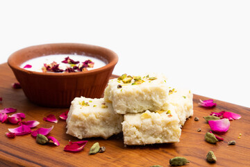 Indian Mithai Hot Kalakand Burfi Also Known As Alwar Mawa Qalaqand Barfi, Mishri Mava Or Khoa...