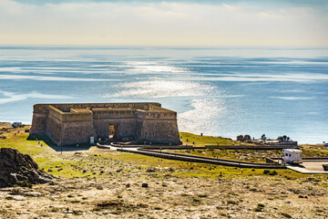 Coast view with caravan at guards castle, Almeria Spain