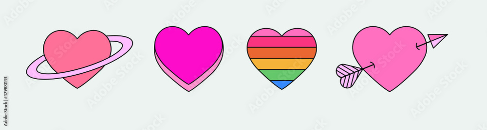 Poster a set of different flat style heart emblems.