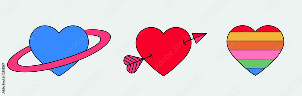 Poster A set of different flat style heart emblems.