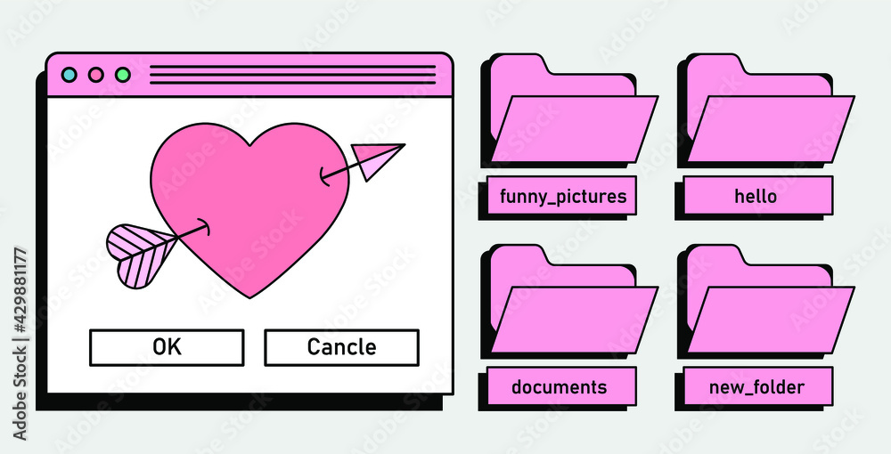 Poster A retro-style user interface with a dialog box and a heart icon in it.