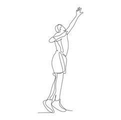 A volleyball player jumps serve the ball continuous one line drawing. One line art of Sport and healthy lifestyle. Vector illustration