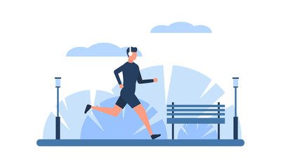 Obraz premium Man running road in city park. Active lifestyle flat illustration.
