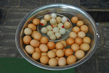 China, Nanjing, chicken and duck eggs on sale along the street. - 429882345
