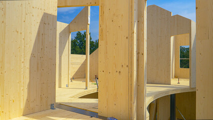CLOSE UP: Beautiful hardwood real estate project is erected in the countryside.