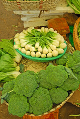 China, Nanjing, salad and broccoli at Fuzimiao market. - 429882580