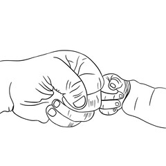 
hands of father and child black lines white background