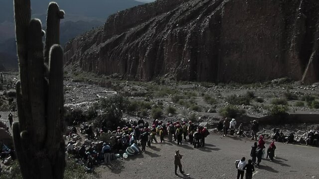 Sikuris (Andean Musical Bands) and People Marching during the Holy Week in the Quebrada de Humahuaca Valley, Altiplano Region, Argentina, South America.