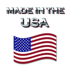 Made in the USA vector with waving American flag. Products made in the US are a source of pride for Americans.