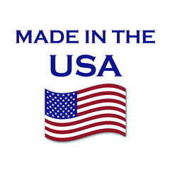 Made in the USA vector with waving American flag. Products made in the US are a source of pride for Americans.