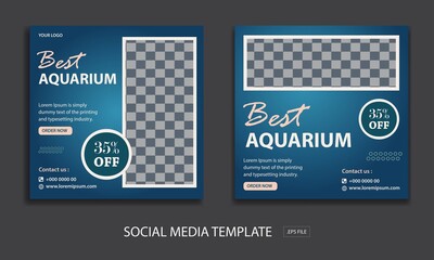 Set of Editable minimal square banner template. for promotion aquarium whit color blue . Suitable for social media post and web internet ads. Vector illustration with photo college