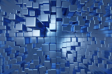 Blue cubic shapes background. 3d illustration