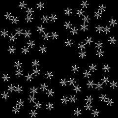 Abstract of virus symbol pattern. Design random white on black background. Design print for illustration, texture, textile, wallpaper, background.