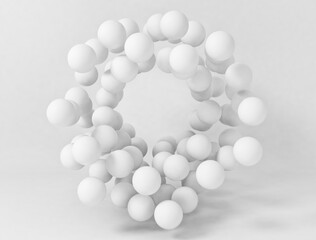 White Spheres connected in a circle shape. Abstract molecules 3d illustration