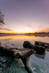 sunrise scenery at a lake (Straussee, Brandenburg, Germany)