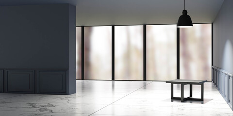 empty big loft living room interior with classic vintage design 3d render illustration