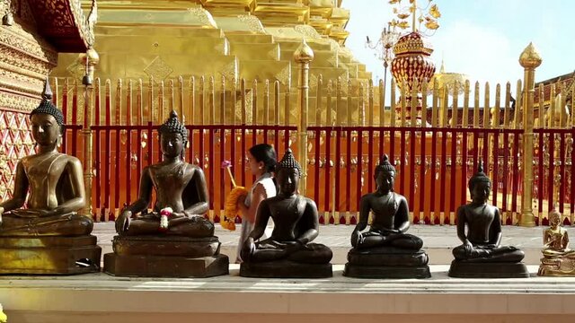 Thai Woman Praying Wat Phra That Doi Suthep Chiang Mai