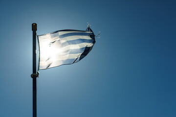 Greek flag waving o wind.