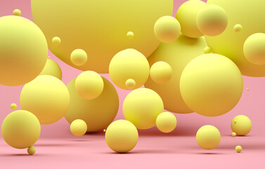 Abstract background with pink spheres with different sizes. Modern background design. 3d render