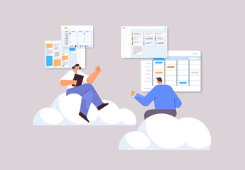 businesspeople team planning day scheduling appointment in calendar app agenda meeting plan time management