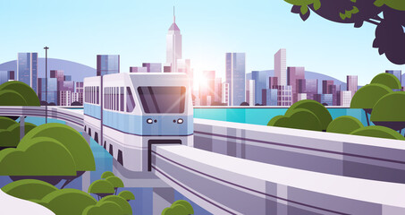 modern town with skyscrapers and monorail train on bridge smart city solutions urban infrastructure innovation