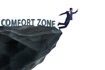 Businessman in the concept of stepping out of comfort zone