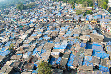 Slums of mumbai maharashtra in kandivali or redevelopment project near cityscape