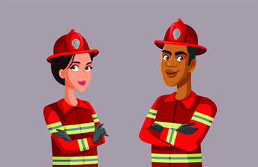 Fireman and Firewoman Standing Together Vector Illustration