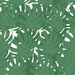 Tropical green palm leaves seamless pattern. Vector floral background.