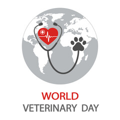 Veterinary logo illustration.Stethoscope with dog heart and paw on the background of the globe