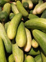Abstract background of stacked fresh cucumbers