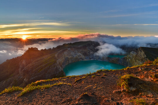 Sunrise view of Kelimutu volcano in Flores island, Indonesia © momo11353