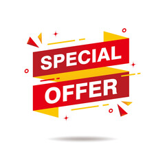 Simple Flat Special Offer Banner with Red and Yellow Color Isolated on White Background Design, Special Offer Ribbon Element Template Vector for Advertising, Social Media, Web Banner