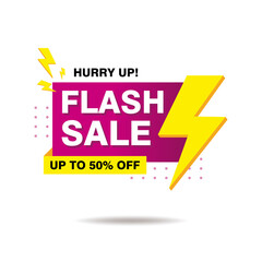 Simple Flat Flash Sale Banner with Purple and Yellow Color Isolated on White Background Design, Flash Sale with Lightning Element Template Vector for Advertising, Social Media, Web Banner