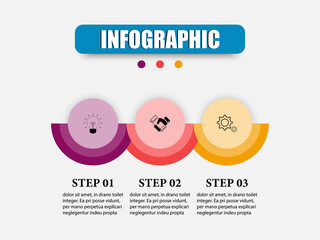 Concept infographic vector design Circular presents with three steps. Circular shape business infographic presentation template 3 options. Use presents workflow layout, tell the details of each step.