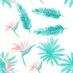 Fototapeta na wymiar Cobalt Pattern Illustration. Navy Seamless Leaf. Blue Tropical Illustration. White Flower Botanical. Azure Floral Textile. Wallpaper Hibiscus. Decoration Textile.