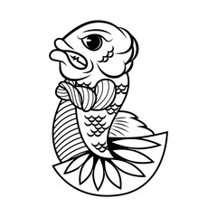black and white betta fish mascot logo vector illustration for farm