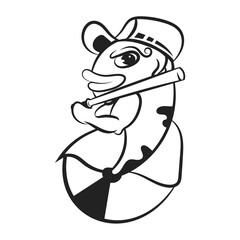 black and white betta fish mascot logo with stick vector illustration for farm