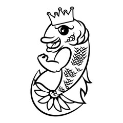 black and white betta fish with crown mascot logo vector illustration for farm