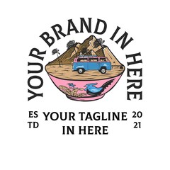 retro mountain and car classic with bowl vector illustration for apparel, merchandise, tshirt design