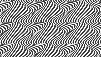 Black and white flowing stripes. Abstract pattern. Halftone effect. Background with wavy lines. Vector illustration.