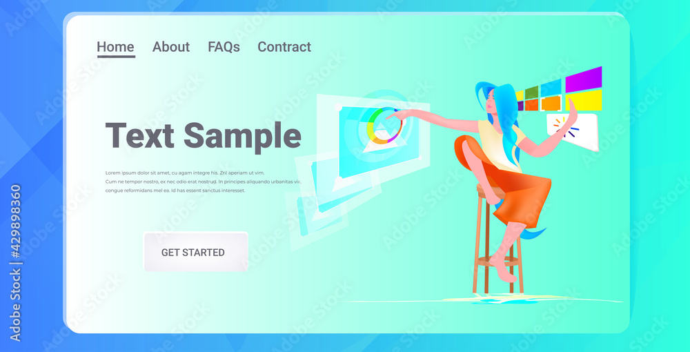 Wall mural female web designer drawing in graphic editor woman creating website user interface graphic design
